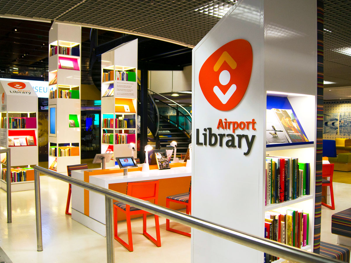 Airport library at Amsterdam Schipol Airport in the Netherlands