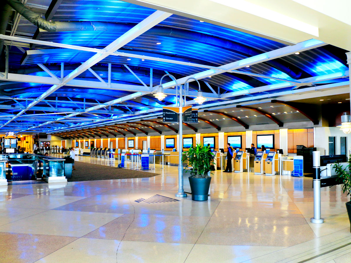 Check-in desks at Piedmont Triad International Airport in North Carolina