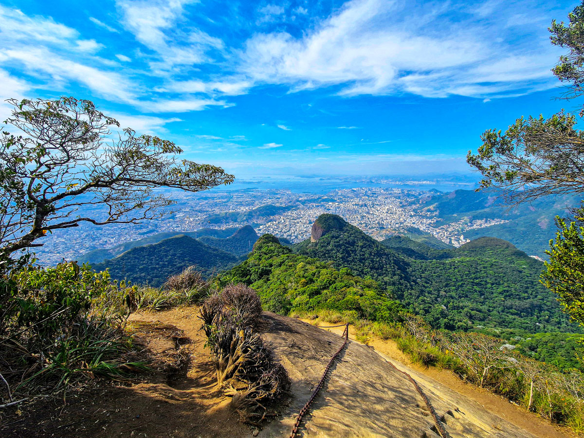 Forested mountains overlooking Rio de Janeiro in Tijuca National Park 