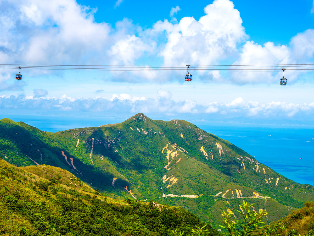 Cable cars over Lantau Island in Hong Kong