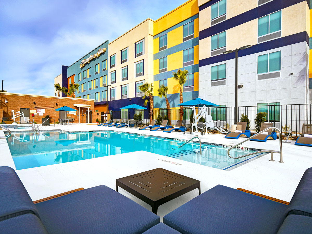 Pool area at a Hilton property