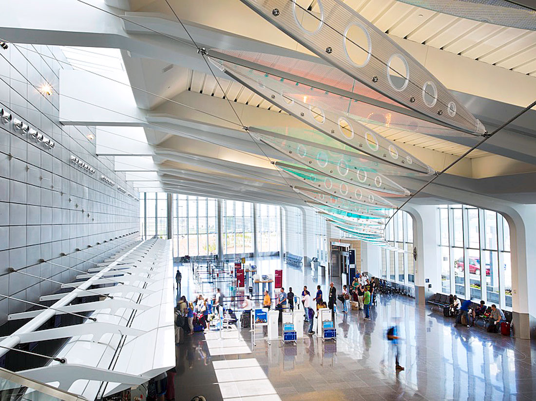Check-in desks at Wichita Dwight D. Eisenhower National Airport, seen from above