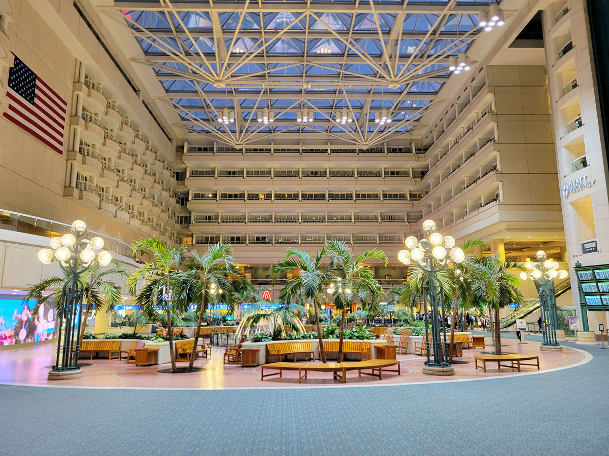 Central terminal atrium at Orlando International Airport, Florida