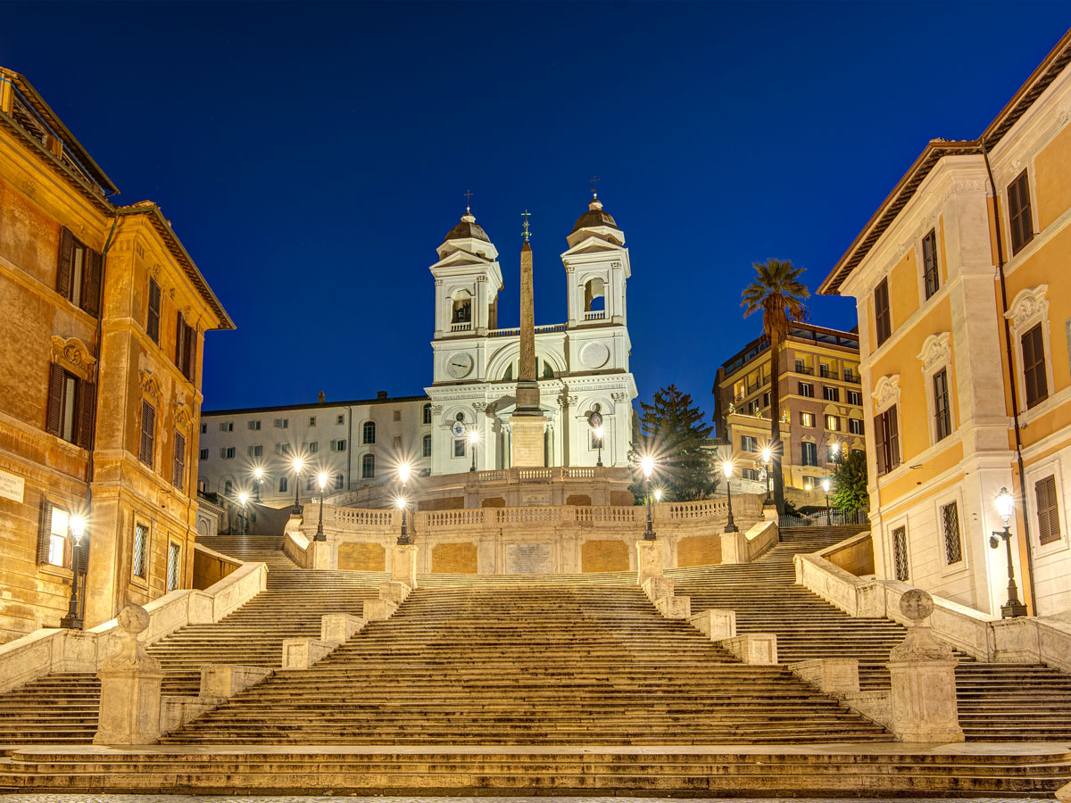 The Spanish Steps in Rome, Italy, at night