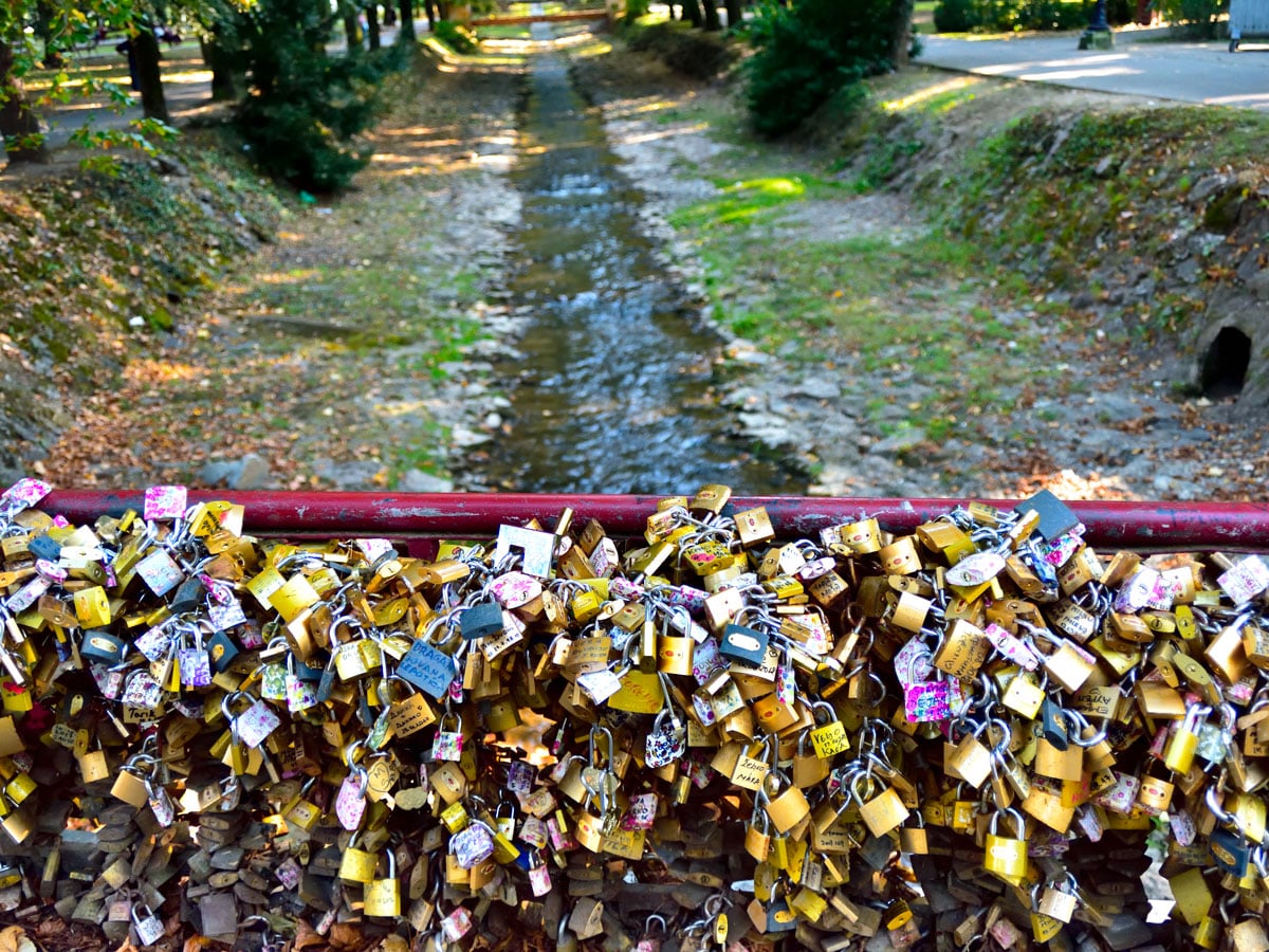 Thousands of padlocks covering the Bridge of Love in Serbia