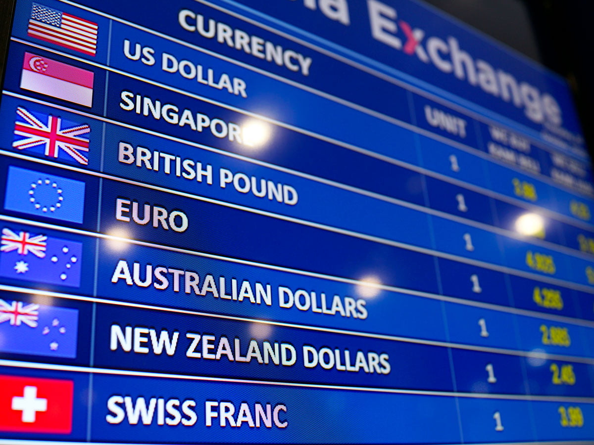 Board displaying exchange rates