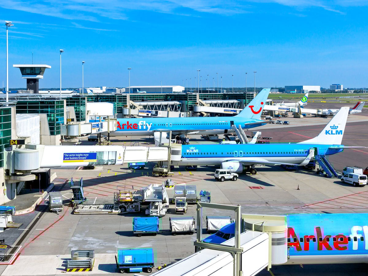 Aircraft parked at Amsterdam Schiphol Airport in the Netherlands