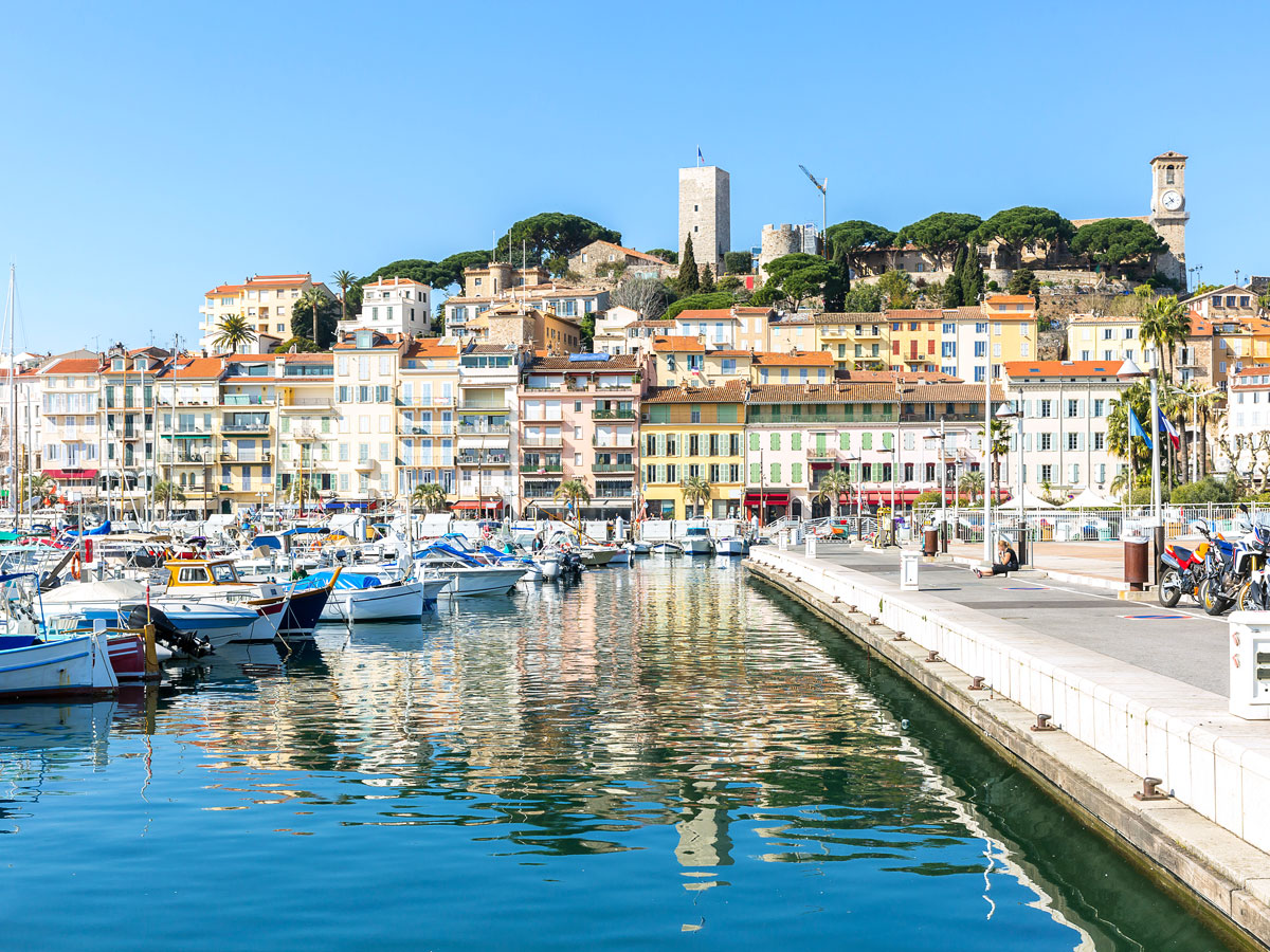 Marina and waterfront buildings in Cannes, France