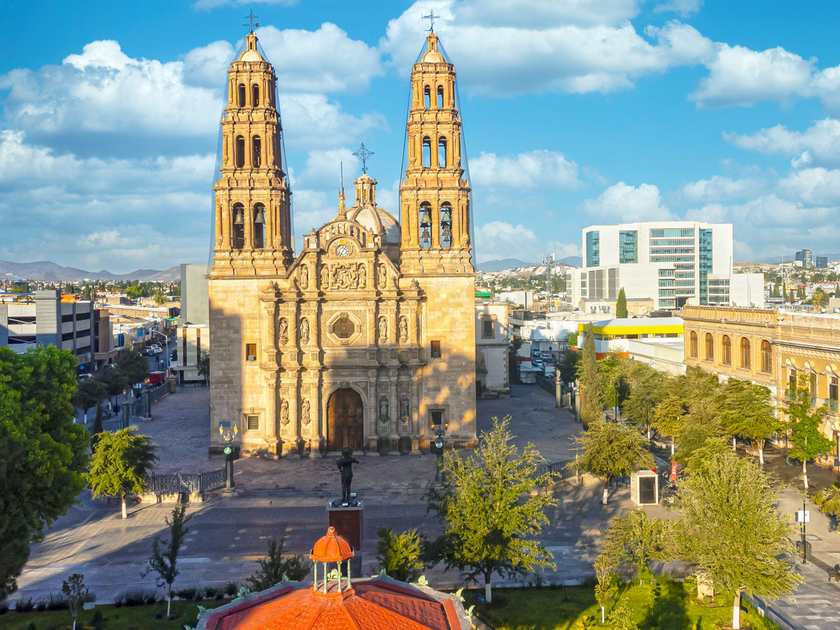 Cathedral and town square in Chihuahua, Mexico