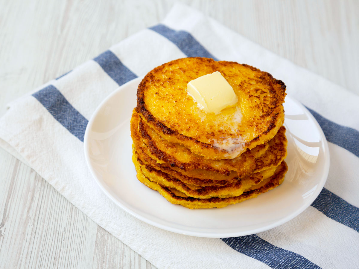 Stack of jonnycakes on a plate