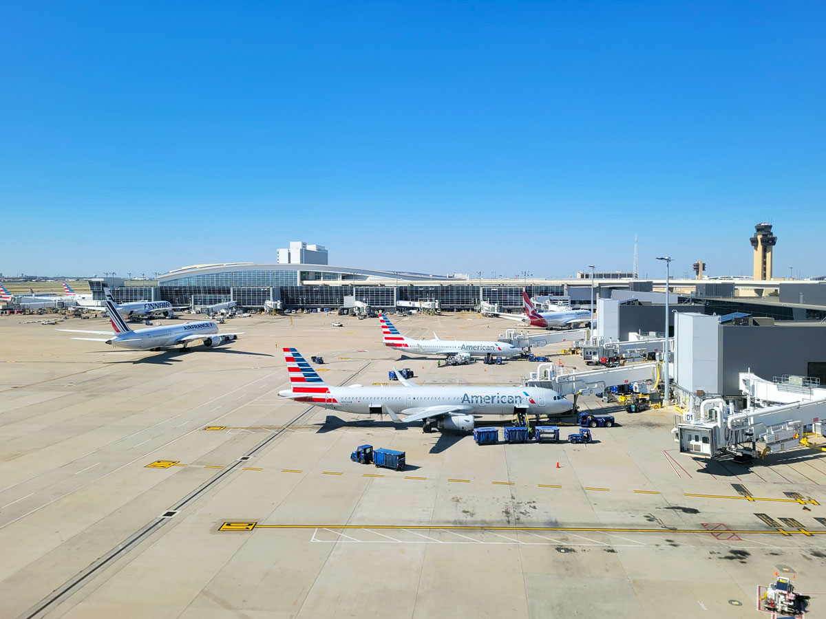 Planes parked at gates at Dallas Fort Worth International Airport, Texas