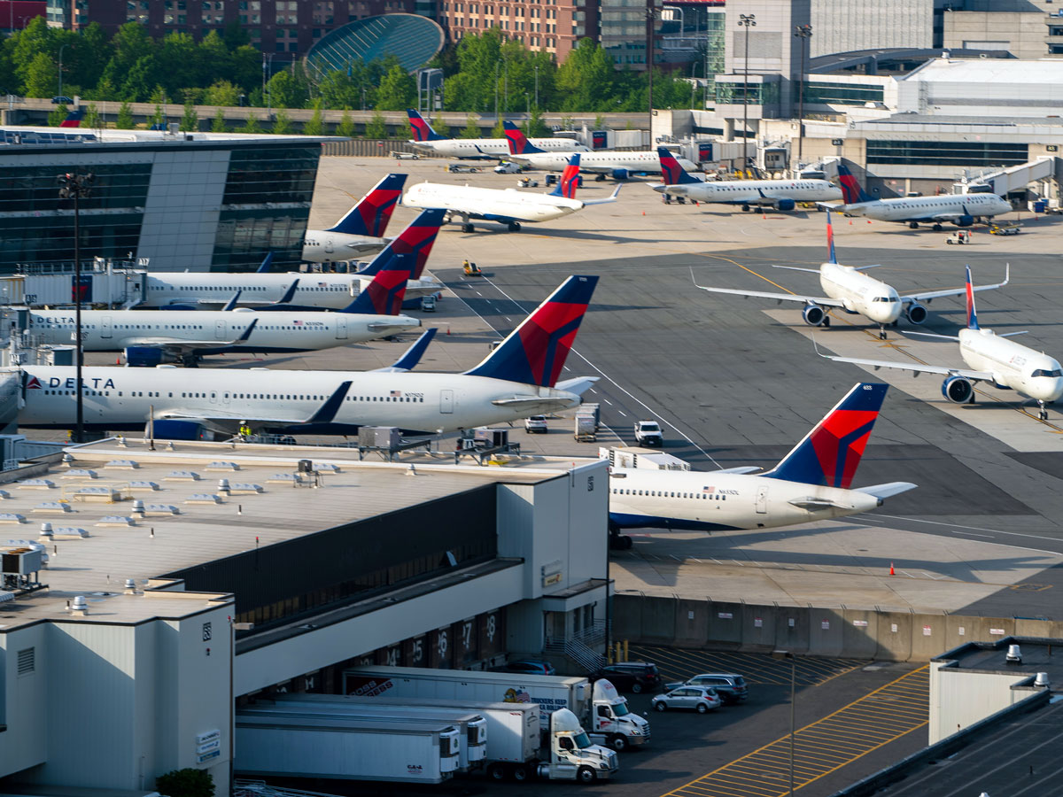 Delta aircraft parked at Boston Logan International Airport