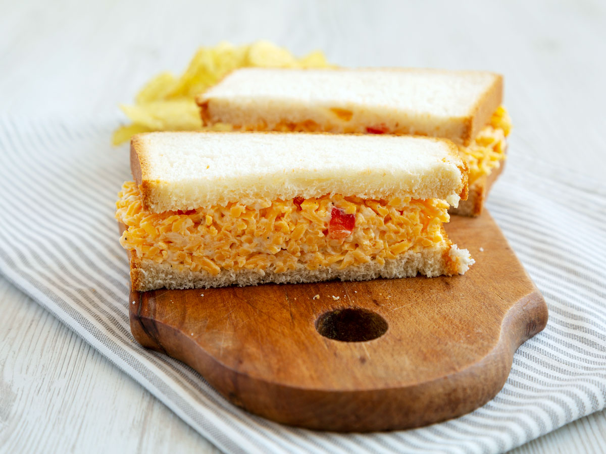 Pimento cheese on cutting board