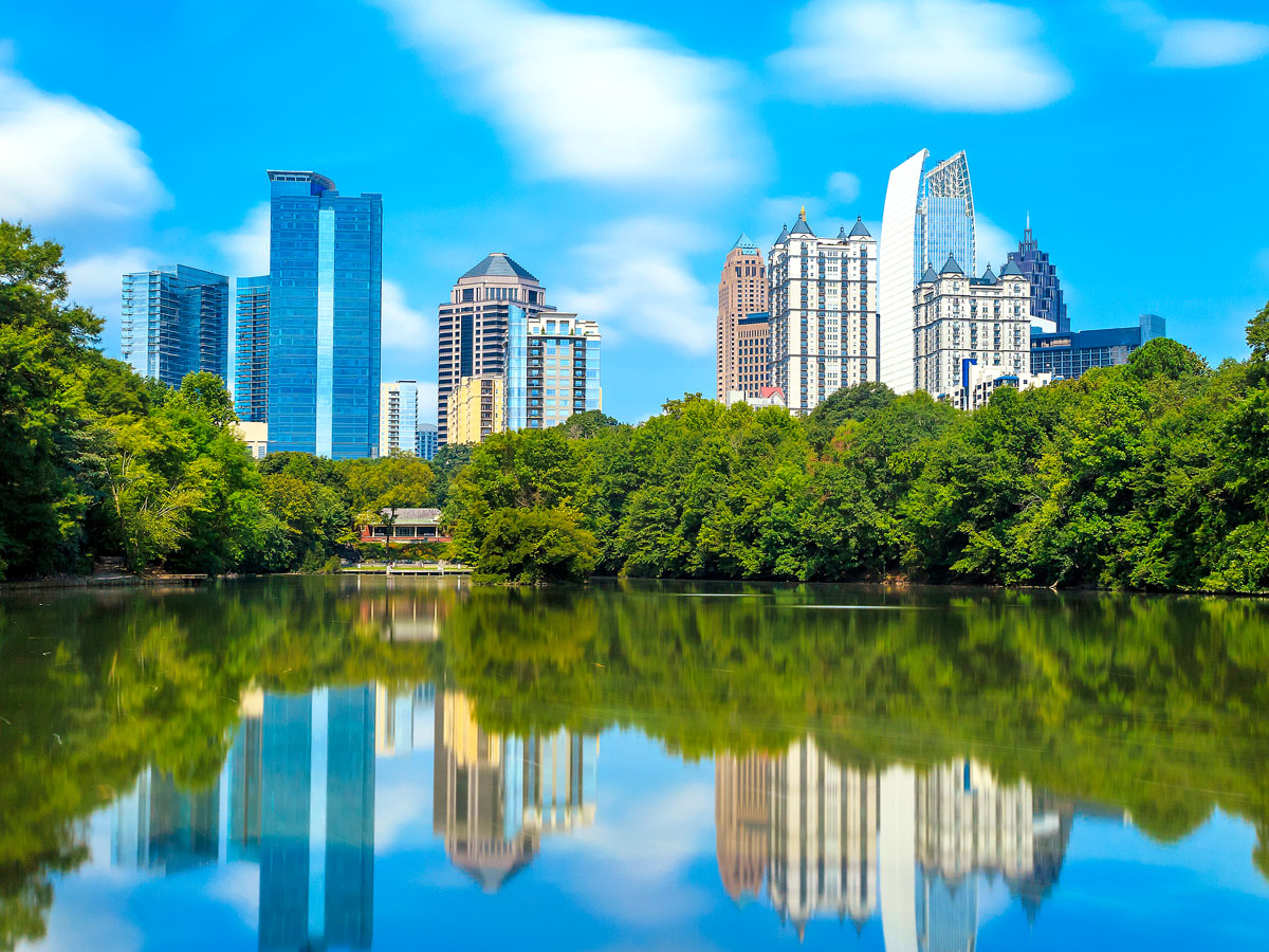 Skyline of Atlanta with reflection on lake