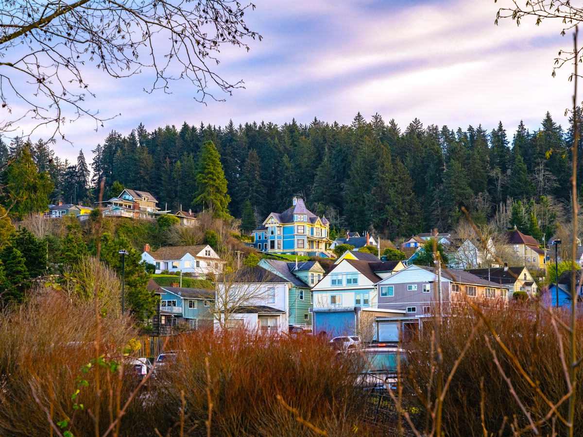 Colorful hillside homes in Astoria, Oregon