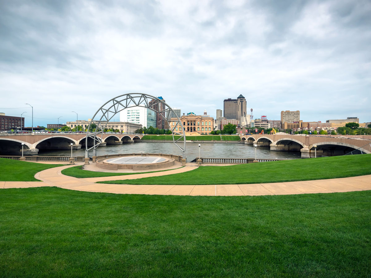 Dark clouds over park in Des Moines, Iowa