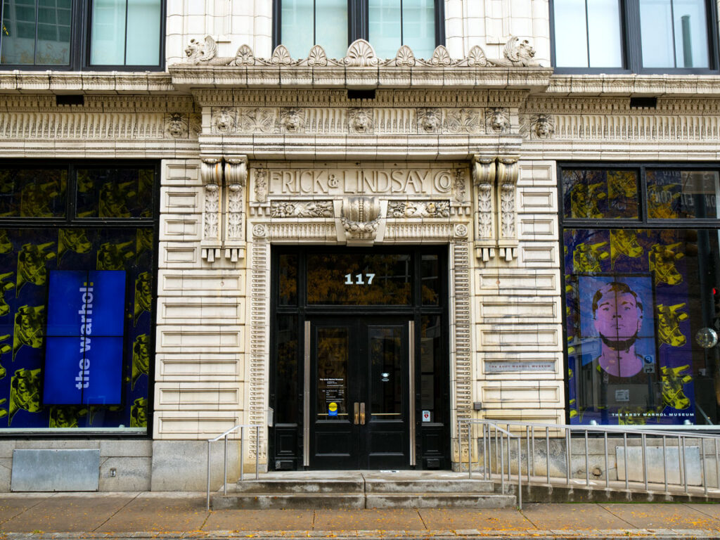 Entrance to Andy Warhol Museum in Pittsburgh with original Frick & Lindsay Co. sign above