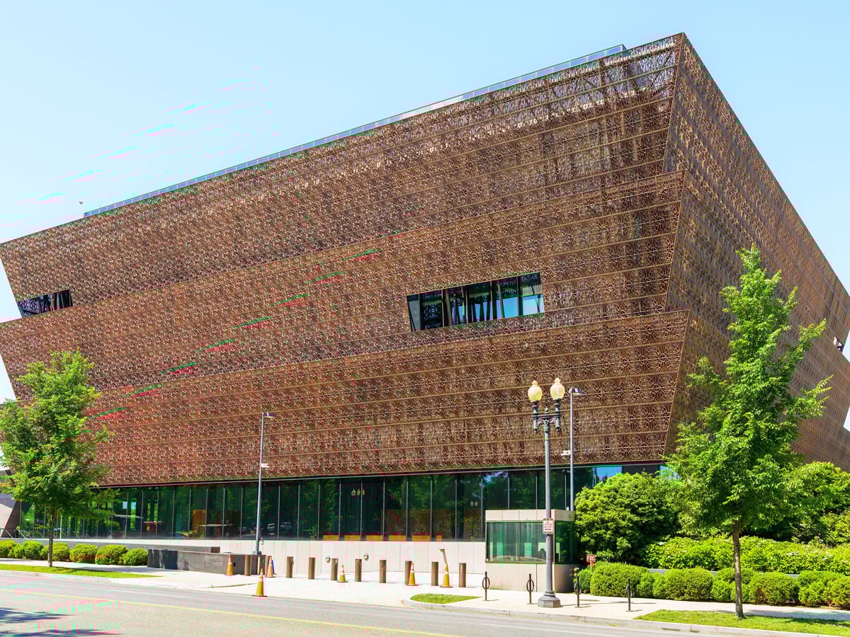 Exterior of the National Museum of African American History and Culture in Washington, D.C.